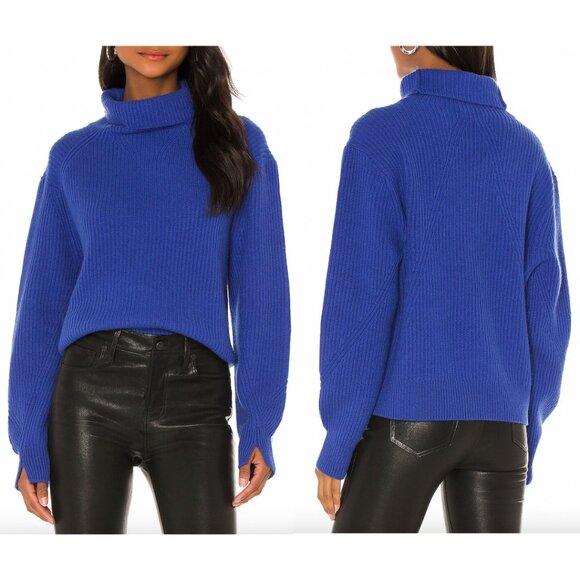 $495 rag & bone Blue Knit Turtleneck Pierce Cashmere Sweater size Medium - Picture 1 of 9